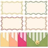 Whaline 60Pcs Flat Blank Notes with Envelopes 4 Colors Wavy Border Stationery Set Non Folding Note Cards for Baby Shower Birthday Wedding Invitation Thank You Notes, 5.6 x 3.5 Inch