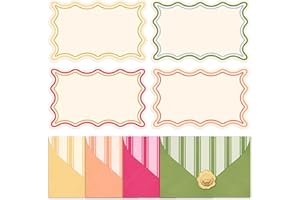 Whaline 60Pcs Flat Blank Notes with Envelopes 4 Colors Wavy Border Stationery Set Non Folding Note Cards for Baby Shower Birthday Wedding Invitation Thank You Notes, 5.6 x 3.5 Inch