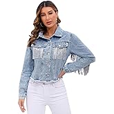 YILANUOYI Women Fringe Denim Jackets Casual Oversized Jean Coats