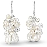 AeraVida Sophisticated Elegance Cultured Freshwater White Pearl Crystal Cluster Sterling Silver Dangle Earrings | Pearl Jewelry | White Pearl Cluster Earrings