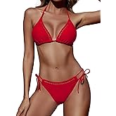 Zojuyozio Women Two Piece Swimsuit Halter Triangle Hollow Out Bathing Suits Cheeky String Bikini Sets
