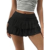 imbpceu Women Lace Mini Skirt Y2k Low Rise Floral Ruffled Pleated Layered Flowy Skirts Skort