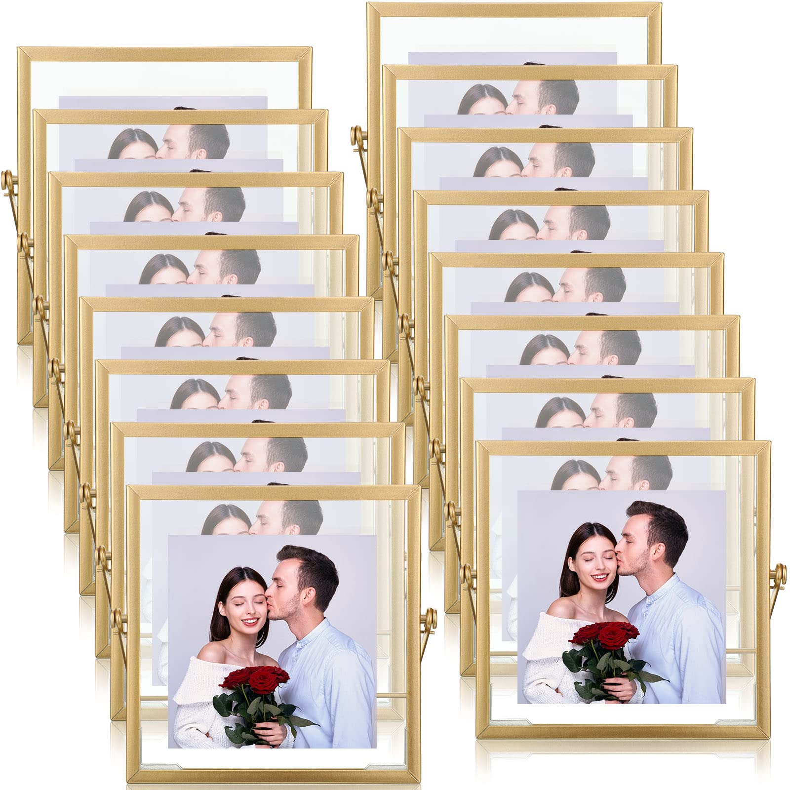 Photo 1 of Hoteam 16 Pcs Gold Floating Frames Glass Photo Frames Vertical Vintage Metal Picture for Wedding Photo Picture Mounting Tabletop Display Office Decor(Gold,4 x 4 Inches)