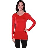 Active Basic Athletic Fitted Plain Long Sleeves Round Crew Neck T Shirt Top - Red - Medium