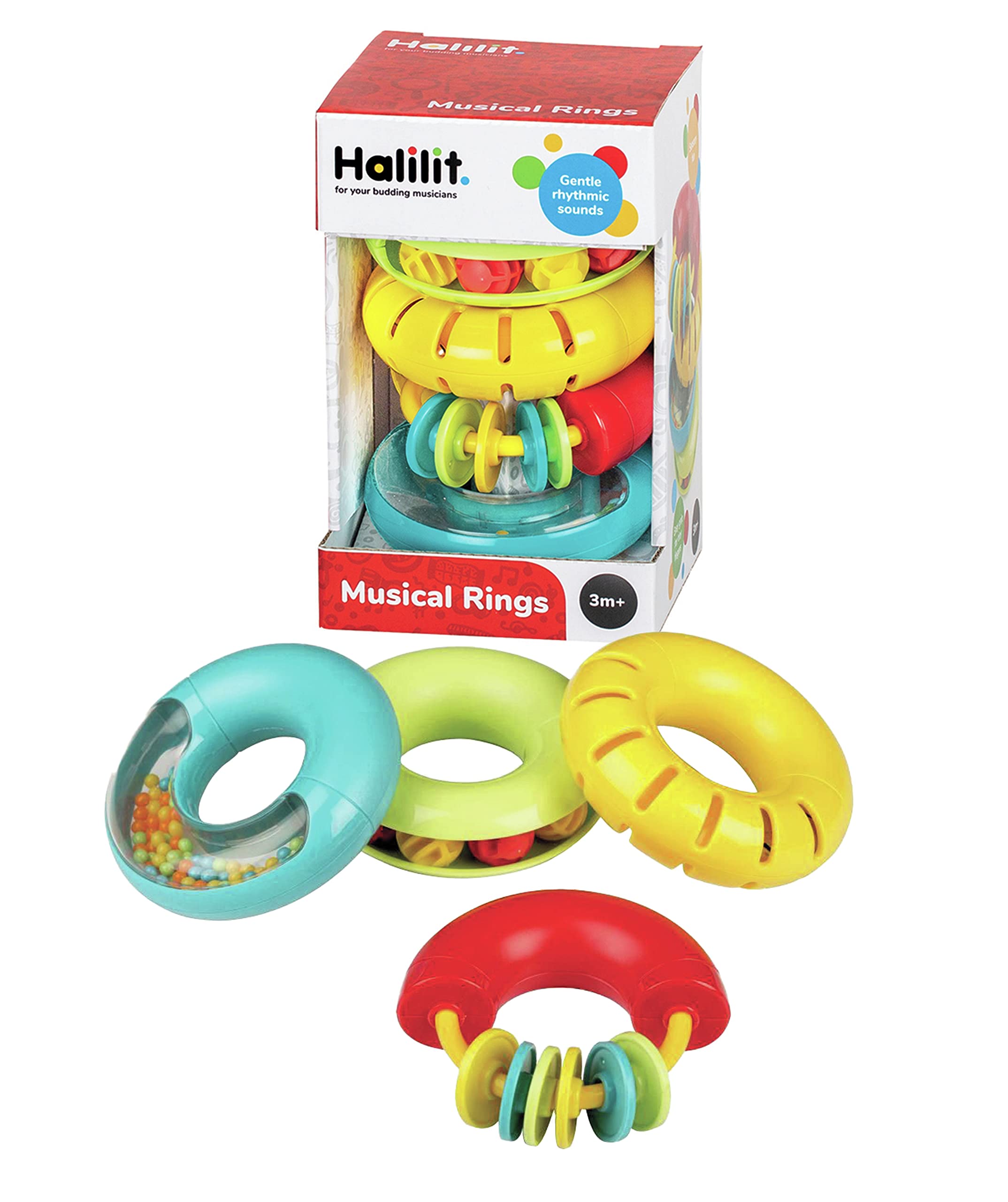 Halilit Musical Rings Gift Set. Musical Instruments for Babies Includes 4 Different Colourful Chunky Musical Rings. Safe, Fun and Durable. 3 Months +