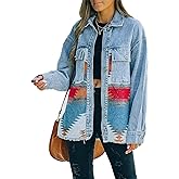 VIEWON Womens Aztec Print Shacket Jacket Western Long Sleeve Button Down Lightweight Casual Lapel Shirt Blouses Tops