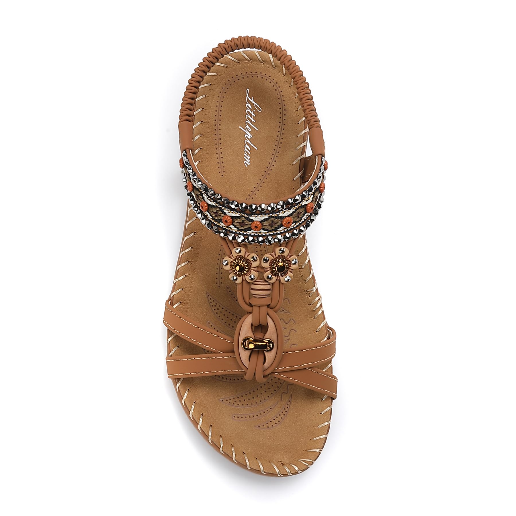 Littleplum Women's Bohemian Flat Sandals - Arch Support Braided Sandals With Elastic Ankle Strap - Comfort Walking Beach Shoes