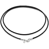 Miabella Genuine 2mm Black or Brown Italian Leather Cord Chain Necklace for Men Women with 925 Sterling Silver Clasp Made in Italy