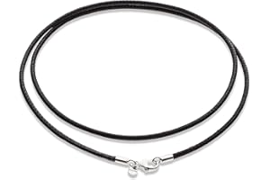Miabella Genuine 2mm Black or Brown Italian Leather Cord Chain Necklace for Men Women with 925 Sterling Silver Clasp Made in Italy