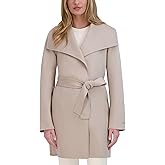 TAHARI Women's Ella Lightweight Double Face Wool Wrap Coat With Tie Belt