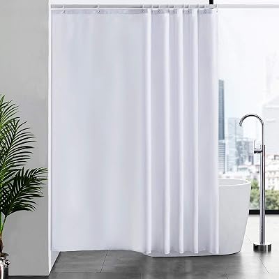 Furlinic Shower Curtain Mould Proof Polyester 200x200cm White 12 Hooks