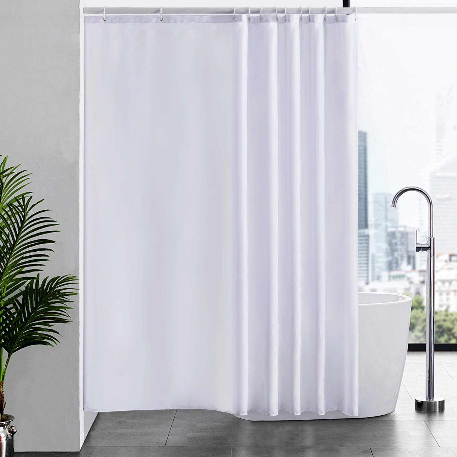 Furlinic Shower Curtains Mould Proof Resistant Polyester Fabric White Bathroom Shower Curtain Waterproof Machine Washable Large 200 x 200cm With 12 PCS Plastic Hooks 78x78 Inch.