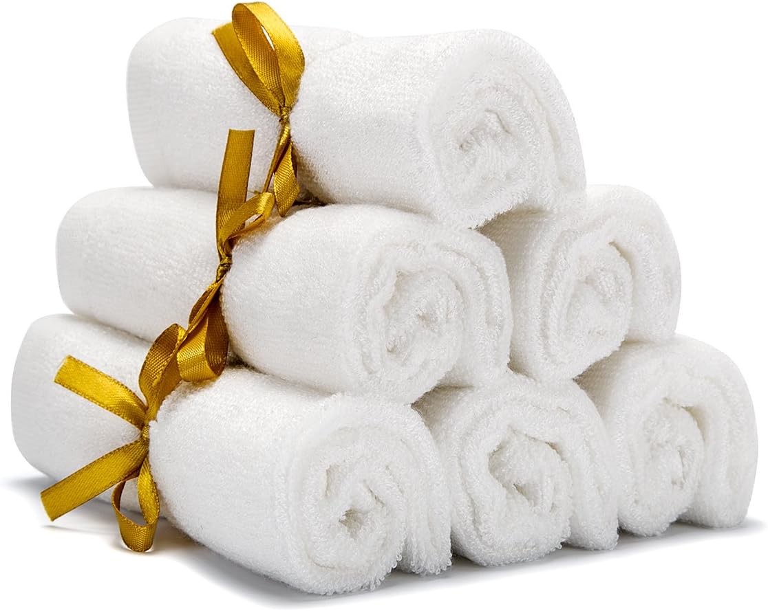 Cyboome Bamboo Bath Towels, 10 x 10 Inch, Set of 6