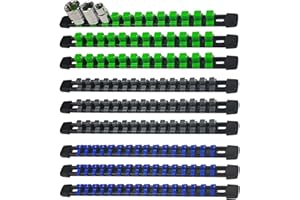 SUNHZ MCKP 9-Piece Socket Organizer, Socket Holders Organizers 1/4 Inch, 3/8 Inch and 1/2 Inch Drive, Heavy Duty Socket Racks, Premium Quality Socket Clip Rail Holder with 129 Clips