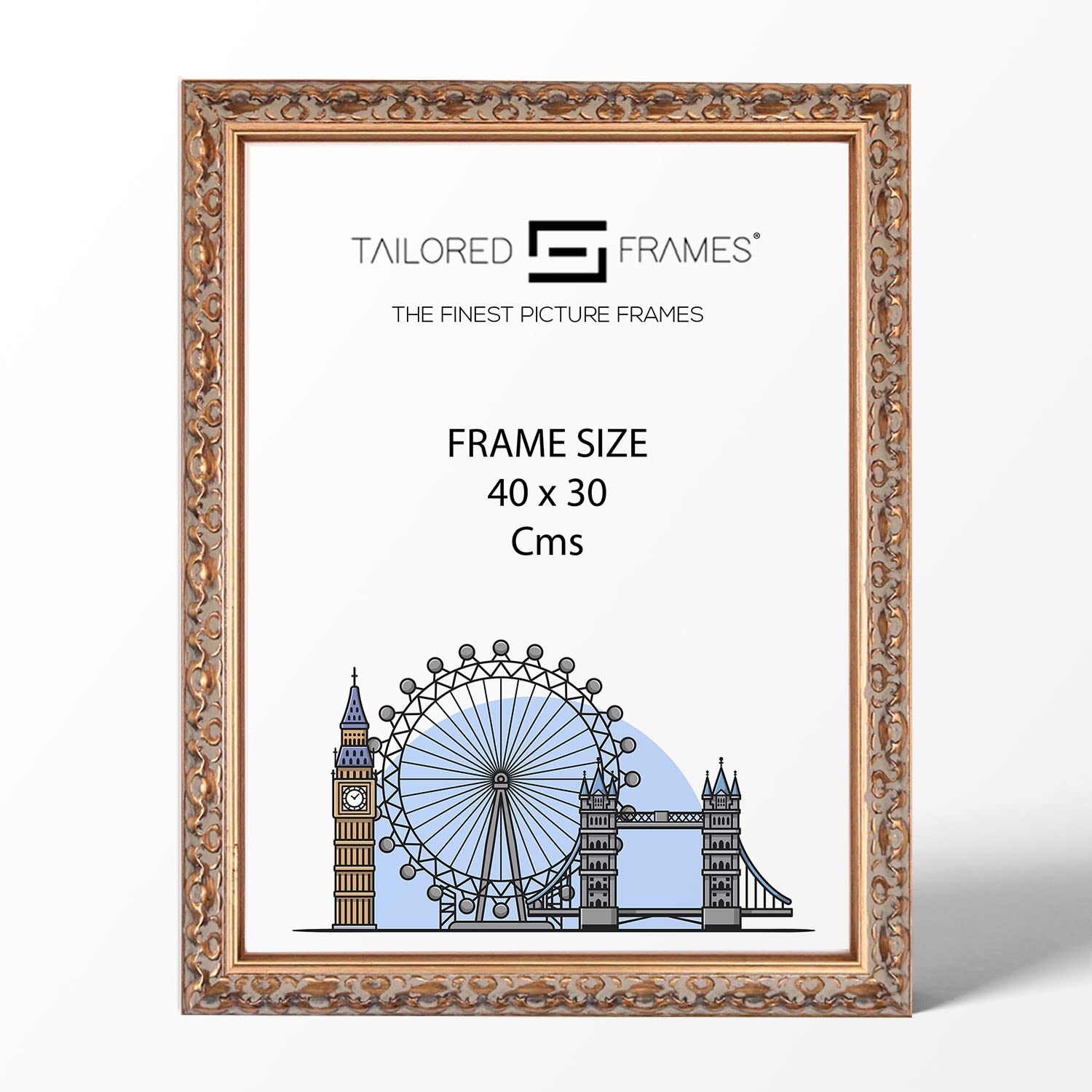 Tailored Frames Vienna Gold 40 x 30 cm | Rustic Style Vintage Single Picture Frame | Wall Hanging Type | Photo Frame Without Mount
