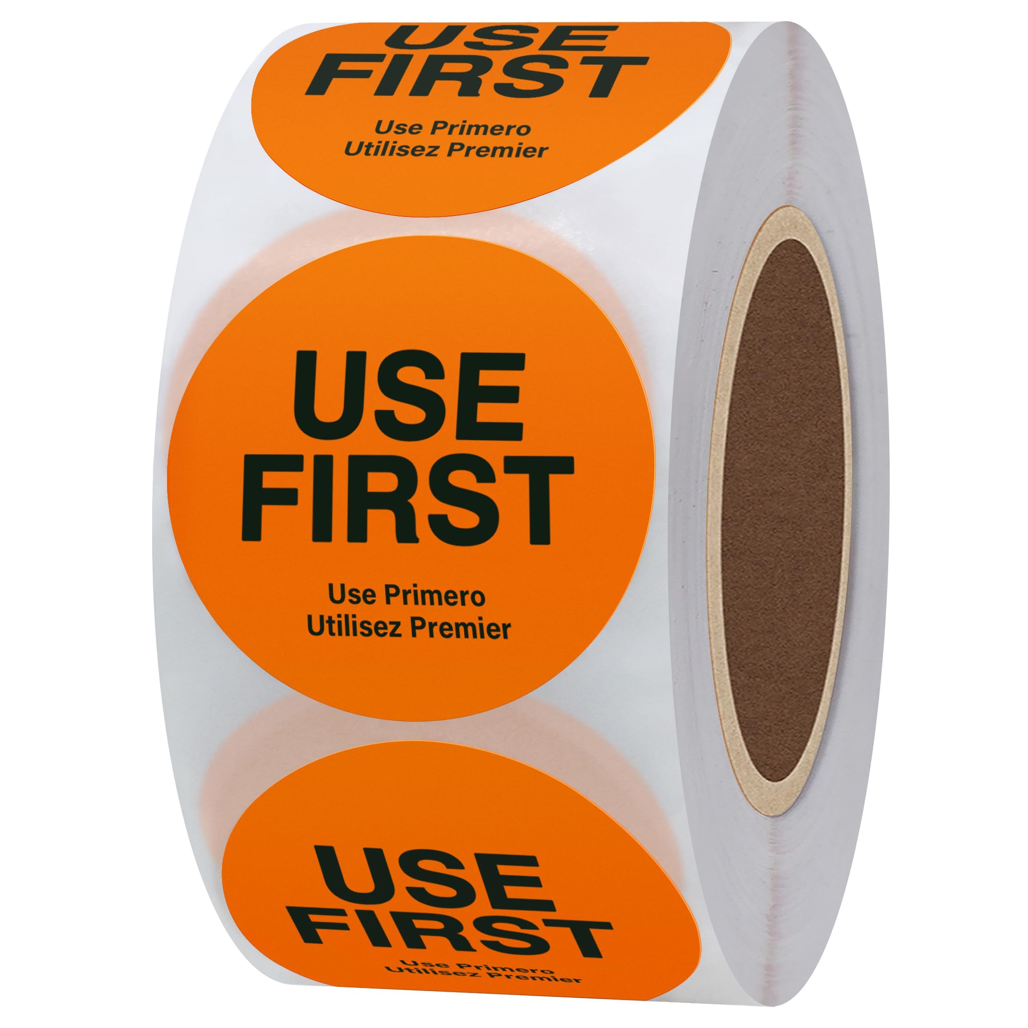 Hylabelest USE First Trilingual Removable Label 1.5 Inch Total 500 Labels Per Roll (1, Orange, 38mm)