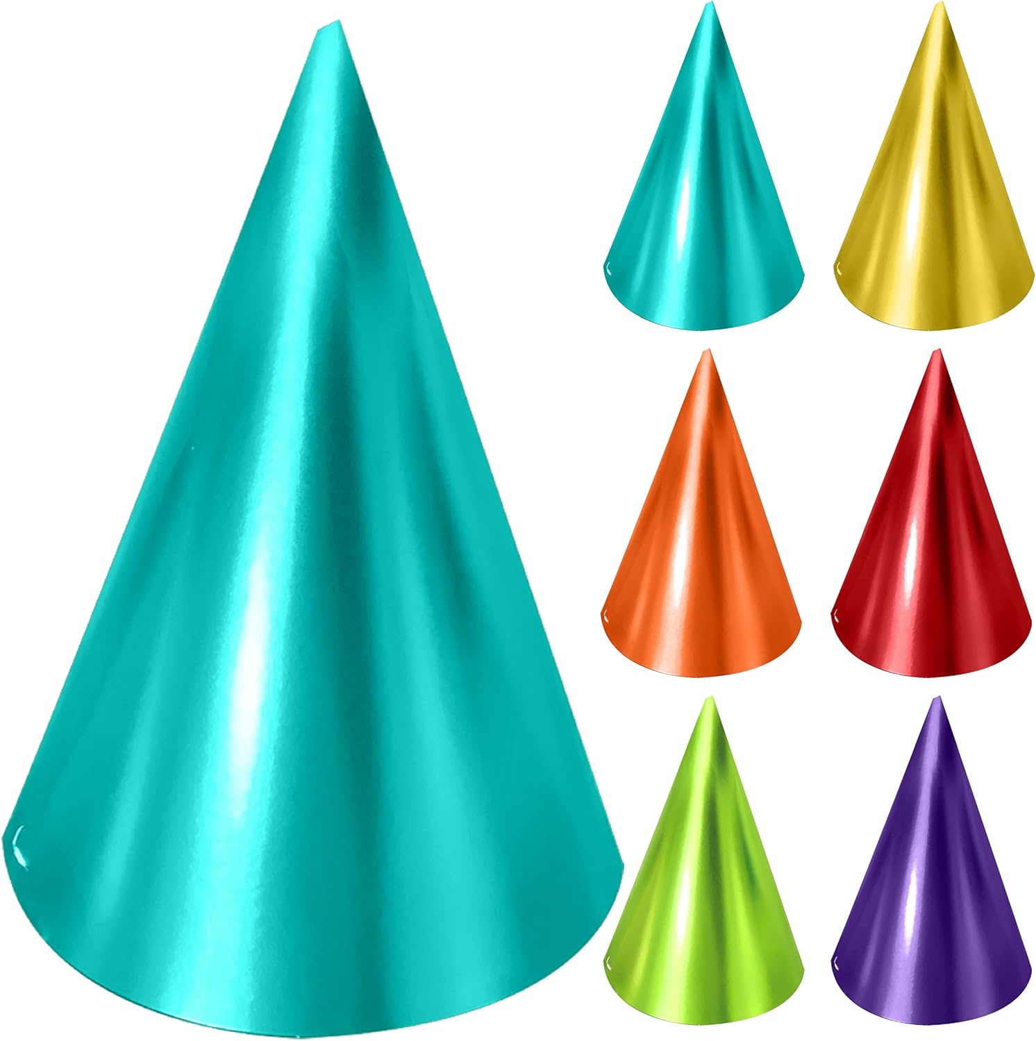 Tytroy 12 Assorted Solid Color Prints Metallic Cone Birthday Party Hats: Clothing