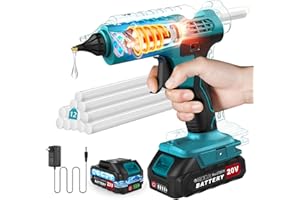 DENQIR 100W Cordless Hot Glue Gun Kit 20V Battery Powered(Battery Included), Wireless Glue Gun Rechargeable with Stand, Heavy Duty Hot Glue Gun with 12pcs 0.43'' Full Size Hot Glue Gun Stick for Craft & DIY
