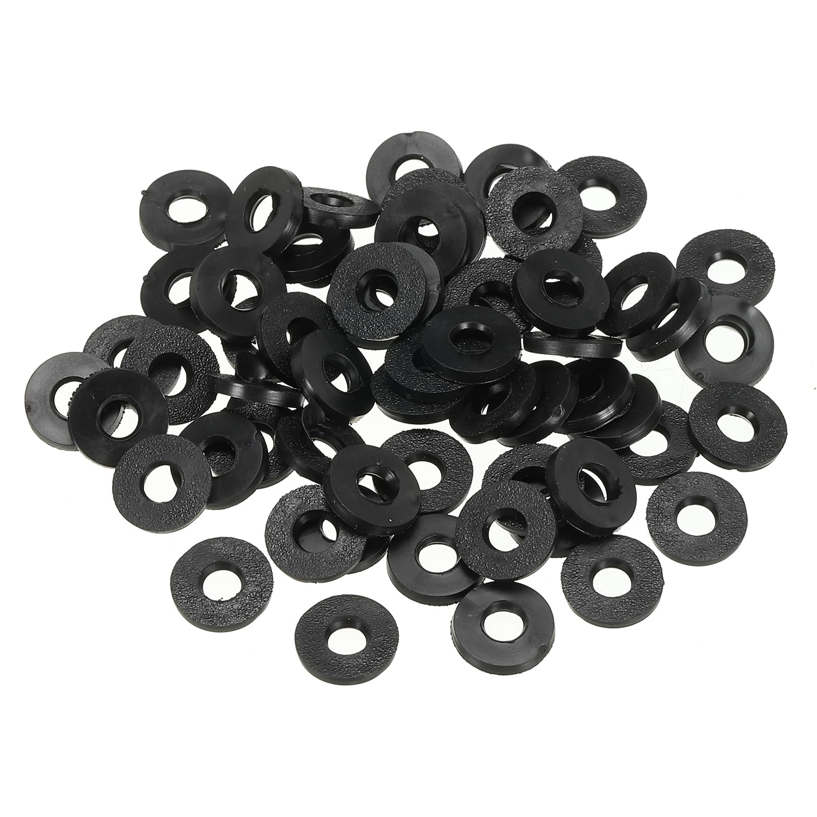 TOP-VIGOR 60Pcs Rubber Flat Washers, 9mm OD 4mm ID 1.2mm Thickness Heavy Duty Black Rubber Grommet Vibration Damping Pads Sealing Gasket Washers for Faucet Pipe Water Hose Fastener Bolt