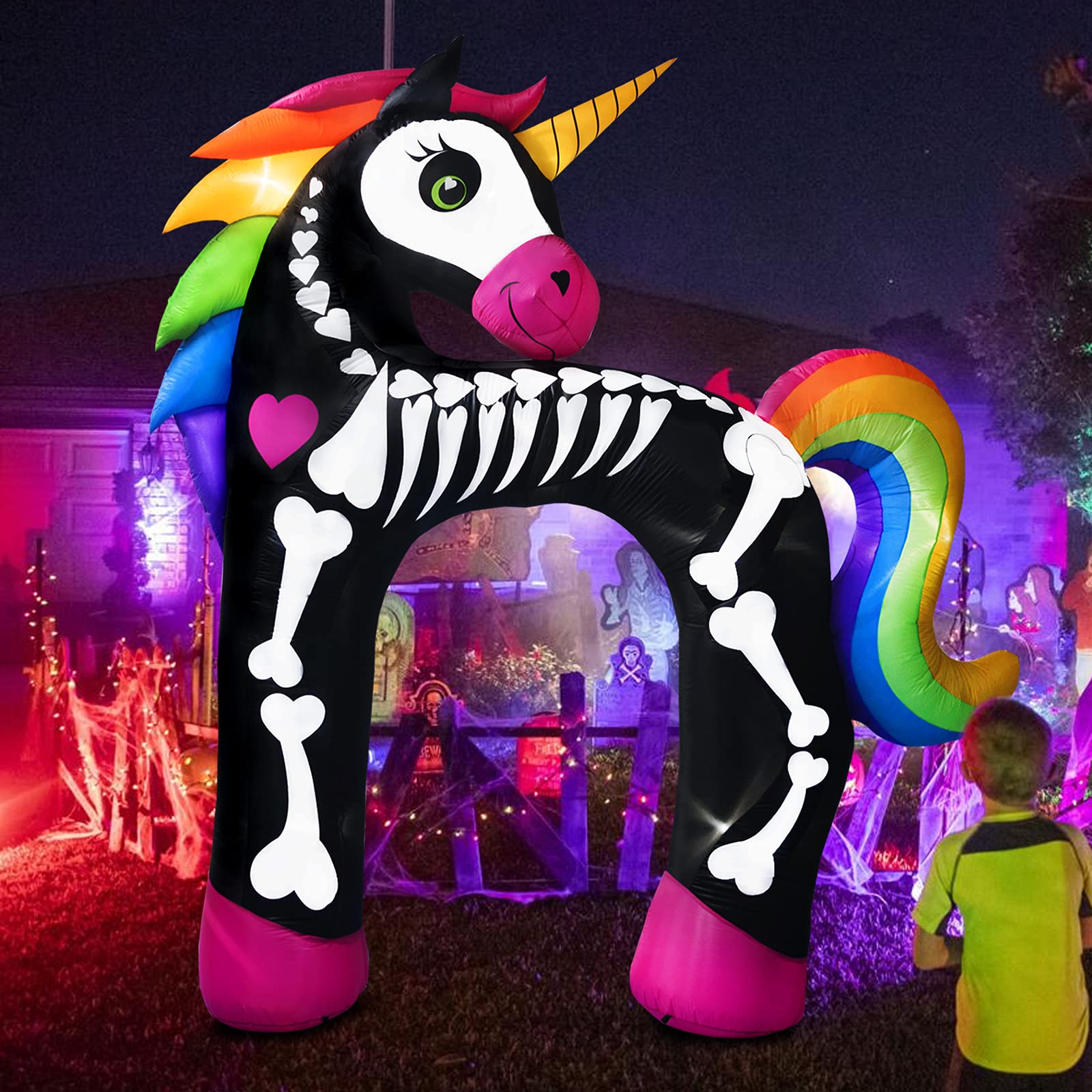 Photo 1 of 11 Ft Giant Halloween Inflatables Unicorn Arch Decorations Archway Rainbow Skeleton Decor Built in LED Lights Blower Horse Pegasus Carnival Holiday Outdoor Yard Lawn Home Party