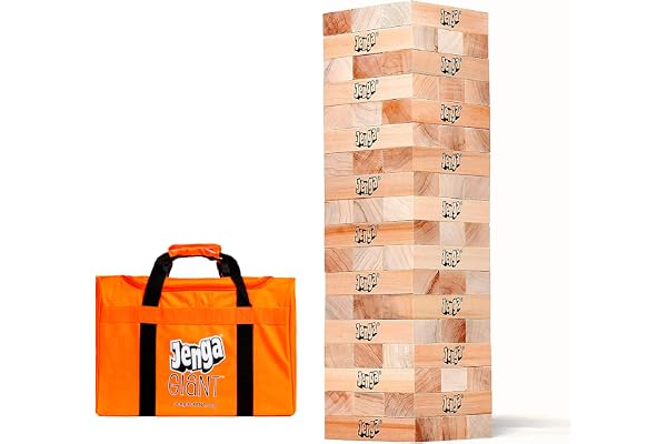 Jenga Official Giant JS7 - Jumbo Large Size, Stacks to Over 5 feet, Includes Heavy-Duty Carry Bag, Premium Hardwood Blocks, S