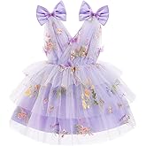 IMEKIS Toddler Girls Butterfly Birthday Dress Rainbow Tulle Formal Wedding Party Ruffle Tutu Dresses Photo Shoot