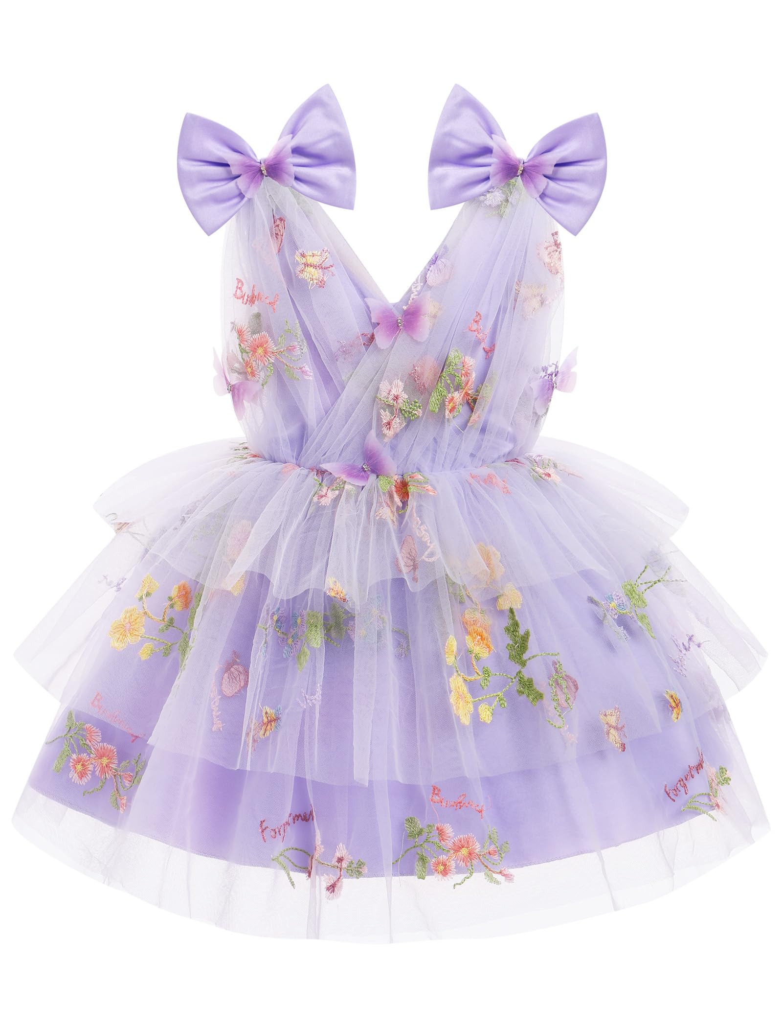 Photo 1 of IMEKIS Fairy Dresses for Girls: Toddler Butterfly Dress 4th 5th Birthday Cake Smash Photoshoot Kids Princess Formal Baby Tulle Easter Tea Party Wedding Guest Graduation Lilac Floral 4-5T