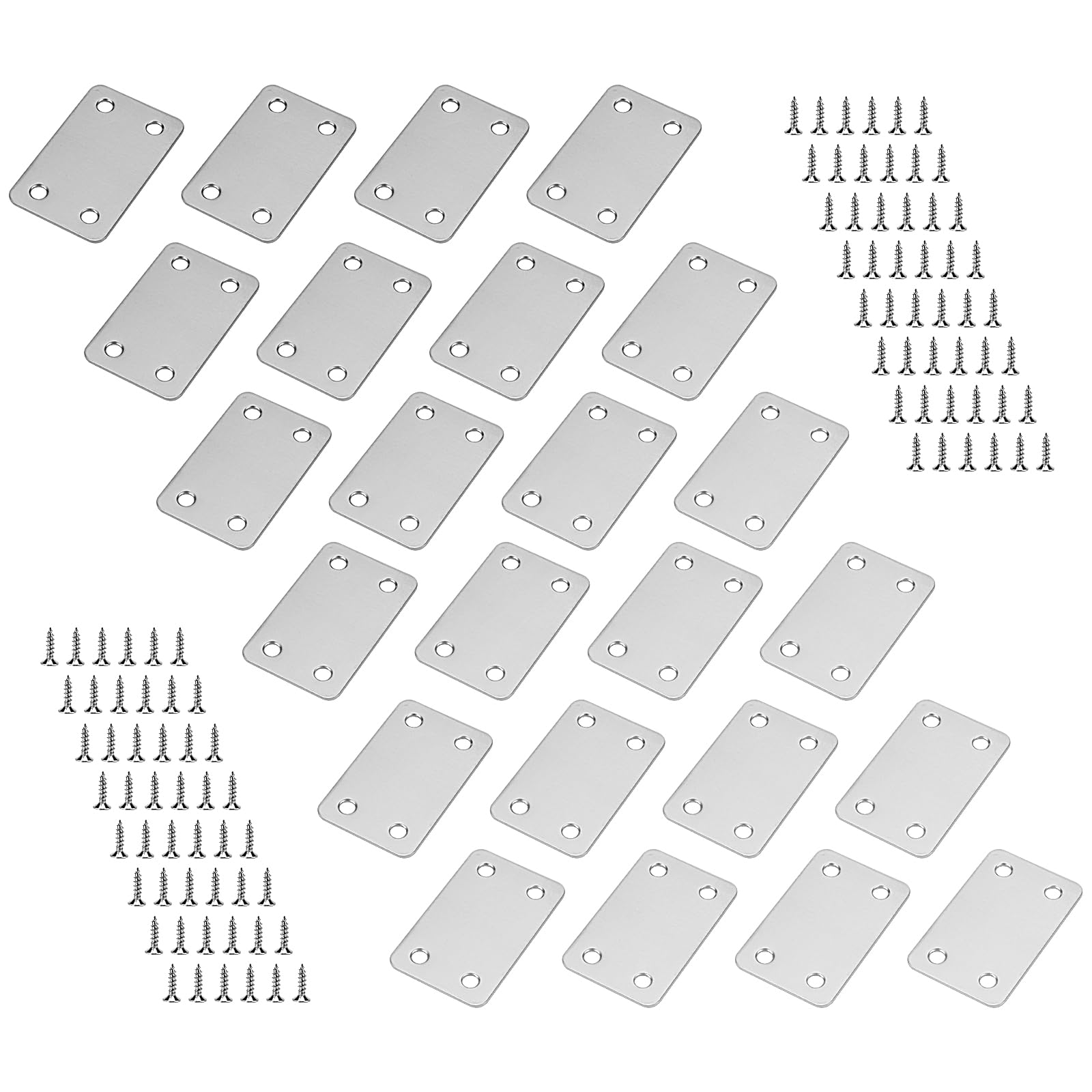 MUKCHAP 24 PCS 60 x 38 x 1.5mm Flat Mending Plate, Stainless Steel Jointing Plates with 96 Screws, Metal Flat Straight Support Bracket for Wood, Furniture
