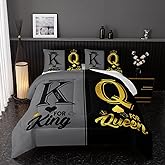 Nttopship King and Queen Crown Comforter Set Black and Gray Couple Bedding Set,3Pcs Mr Mrs Comforter Set for Adults Couple Men Women,His and Hers Quilt Set 2 Pillowcases Bedroom Decor King