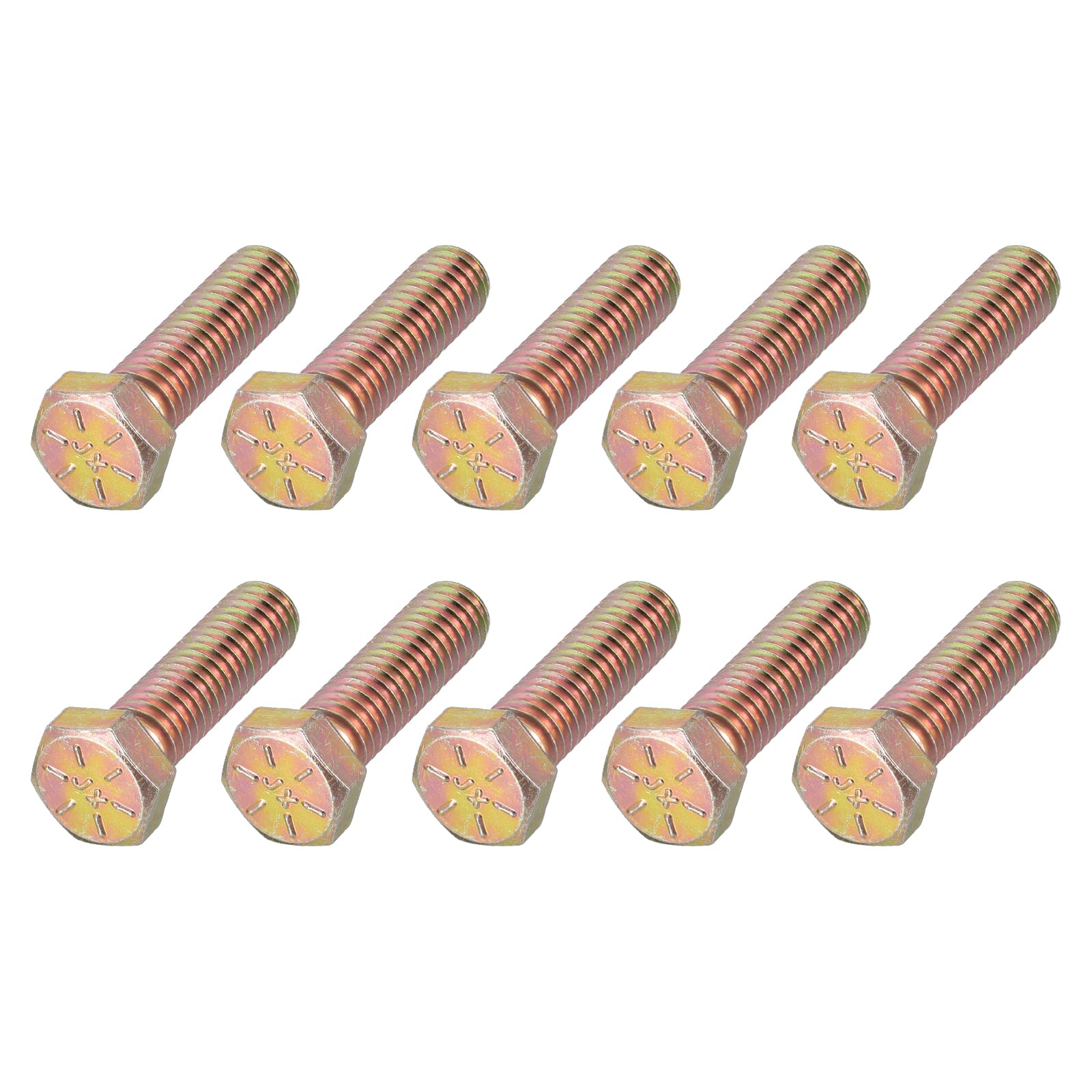 METALLIXITY Hex Bolts (3/8-24x1-1/4") 25Pcs, Carbon Steel Zinc Plated Fully Threaded, UNF Fine Thread Hex Head Screw Bolt - for Furniture Repair, Yellow