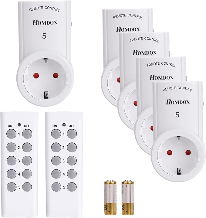Homdox Enchufe con Interruptor WiFi Control Remoto Set de 5 Enchufes