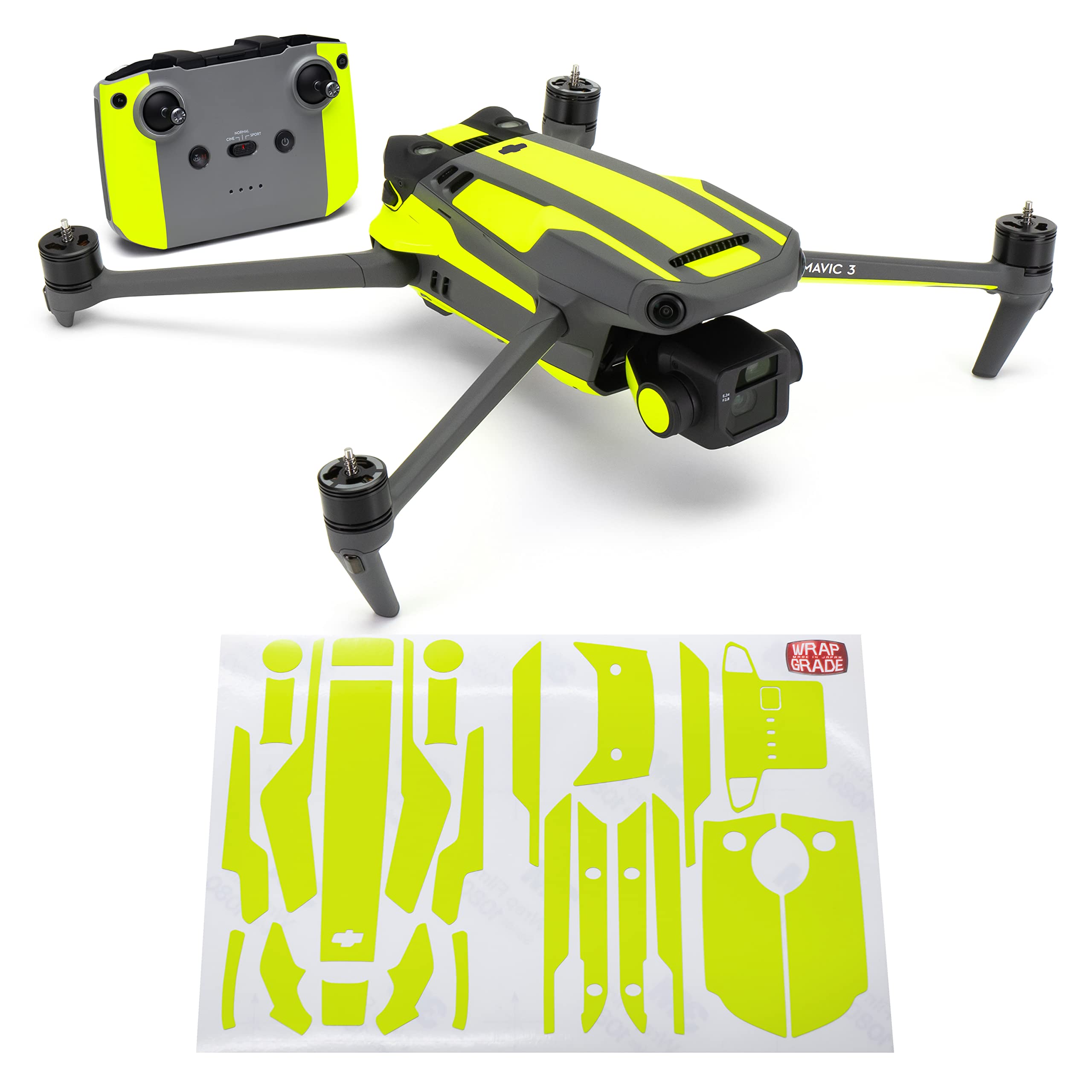 WRAPGRADE Partial Skin Stickers Compatible with Mavic 3 / Mavic 3 Classic Accent Color (NEON Yellow)
