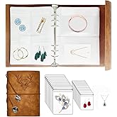 Jewelry Storage Book, PU Leather Travel Jewelry Organizer with Anti-drop Pockets, Portable Earrings Travel Album with Transparent Jewelry Bags for Rings, Bracelets(70 Grids+70 Anti-Oxidation PVC Bags)