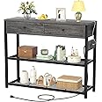 Ecoprsio Entryway Table with Outlets and USB Ports, Small Console Table with 2 Drawers, Sofa Table with Storage Shelves for Living Room, Couch, Hallway, Foyer, Kitchen Counter, 32'', Grey Oak
