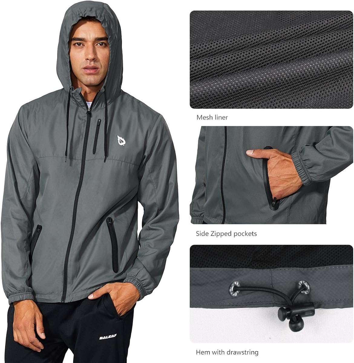 BALEAF Men's Sports Windbreaker Running Track Workout Jackets Lightweight Water Resistant Jackets Zip Pockets: Clothing