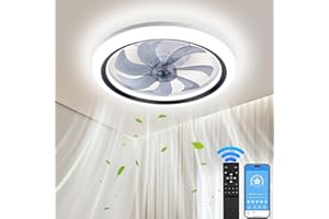 VallisCo 20 Inch Modern Low Profile Ceiling Fan with Light and Remote - Flush Mount, 3000K-6500K Smart LED Fan Light for Bedroom, Living Room, Office
