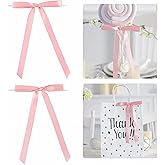 LiBongTa 50 PCs Pink Bow 5 Inch Long Tail Bows for Gift Wrapping, Easter Bow Party Decorations, Twist Tie Bows, Satin Bows for Crafts, Premade Bows for Presents, Treat Bags, Bottles, Cakes