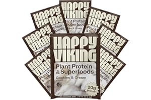 Happy Viking Cookies & Cream Plant Protein Powder, Created by Venus Williams, 20G Protein, Low Carb, Keto, Vegan, Gluten-Free, Non-GMO, Superfoods, Complete Meal Replacement, 8 Single Serve Packs