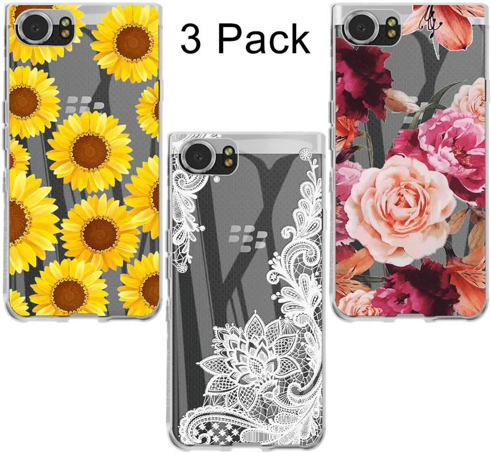 (3 Pack) Case for BlackBerry KEYone, Shock-Absorption Anti-Scratch Crystal Clear Soft TPU Slim Bumper Protective Cover…