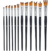 U.S. Art Supply 12 Piece Special Effects Artist Paint Brush Set - Professional Taklon Synthetic FX Brushes, Ribbon, Muti-Liner, Angular - Create Grass, Hair, Fur - Watercolor, Acrylic, Gouache, Oil