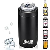 Maxso Slim Can Cooler, 4-in-1 Double Walled Stainless Steel Insulated Beer Can Holder, Works With All 12 Oz Cans,Bottles & As A Pint Cups - Matte Black