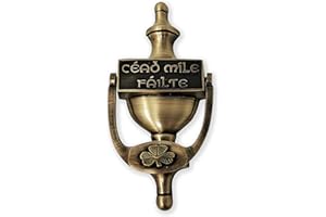 Exclusively Irish Door Knocker for Front Door with Shamrock and Cead Mile Failte Knocker 8" Brass, Satin Nickel Ireland Welcome Gift (Antique Brass)