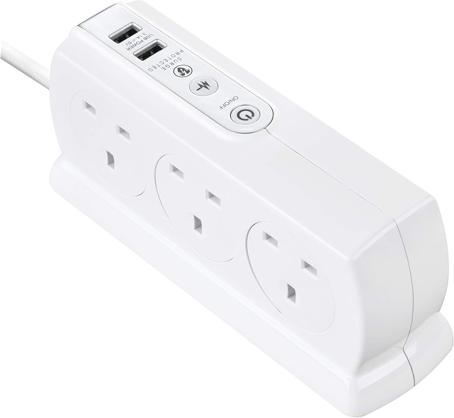 White Masterplug Six Socket Surge Protected Extension Lead with 2 USB