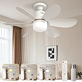Socket Fan Light with Remote - 20'' Modern Small Ceiling Fans with Lights, 2200 Lumens Dimmable Led Bulb, 3 Colors 3000K-6500K, Easy Install Screw in E26 Base for Bedroom Living Room Kitchen Garage