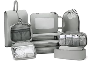 Dec-Mec Compression Packing Cubes for Travel, 8 Set Packing Cubes with Toiletry Bag for Travel Accessories Luggage Suitcase Organizers Bag, Travel Essentials or Women/Men (Gray,8pc)