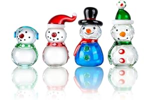 ALDMIO 4Pcs Blown Glass Snowman Decor, Mini Snowman Christmas Figurines Art Decorations for Home Festival Xmas Decoration