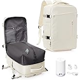Vacuum Travel Backpack with Electric Vacpack Pump for Women, 40L Expandable Vacuum Compression Bags Personal Item Backpacks Flight Approved Traveling Carry on Suitcase Luggage, Beige