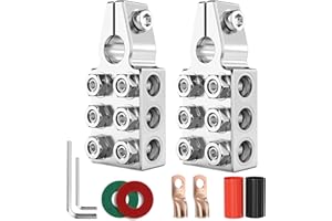 Hmmyior Battery Terminal Connectors, 12-Way Connectors, 8AWG up to 4/0(XL) AWG Gauge Lead-Acid Car Battery Terminal Connector, Positive and Negative Set for SAE/DIN/EN Tapered Top Post