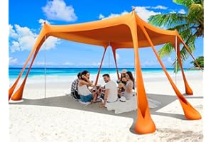 Wabolay Beach Tent Canopy Pop Up Shade 10x10ft Sun Shelter Portable Family UPF50+ with 8 Sandbags-2 Sand Shovel-4 Aluminum Poles-Ground Pegs-Carrying Bag for Outdoor Camping Fishing Backyard Picnic