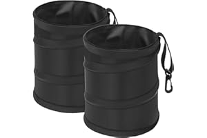 Ginsco 2Packs 1 Gallon New Leakproof Car Trash Can, Mini Trash Can Pop-up Collapsible Hanging Car Trash Bin with Hook and Loop, Waterproof PEVA Liner Open-Top Garbage Can for Cars Home Office